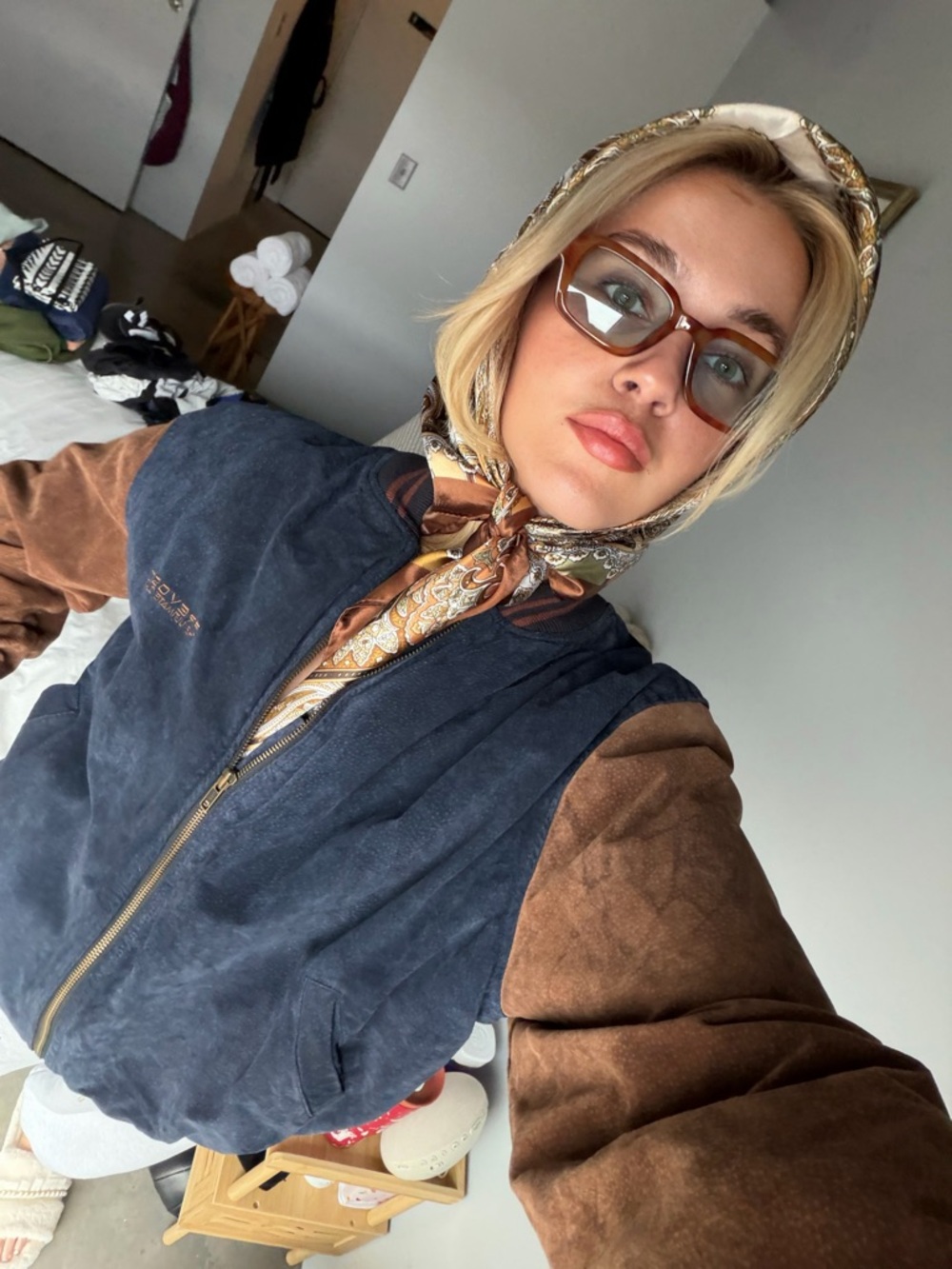 VINTAGE Two-Tone Suede Bomber Jacket in Navy & Brown MADE IN CANADA